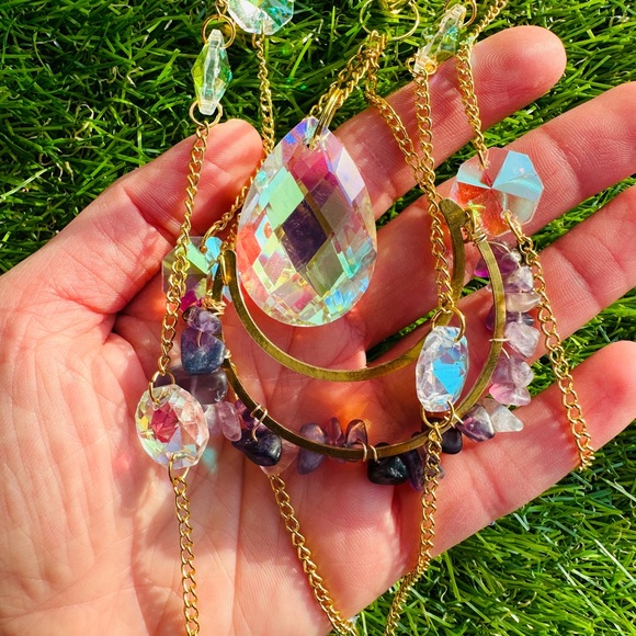 Stunning Sparkly Rainbow Fluorite Crystal Suncatcher - Picture 8 of 9